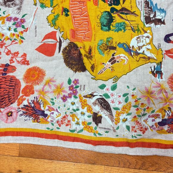 Citer Australia Map Linen Square Tablecloth Koala Flora Fauna 45x45 Tapestry Art - Picture 8 of 11